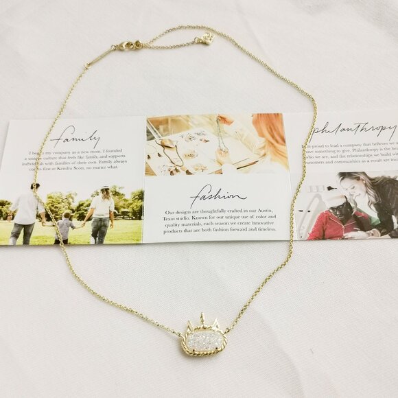Authentic Kendra Scott Elisa Unicorn Iridescent Drusy Gold Short Necklace - Picture 2 of 3